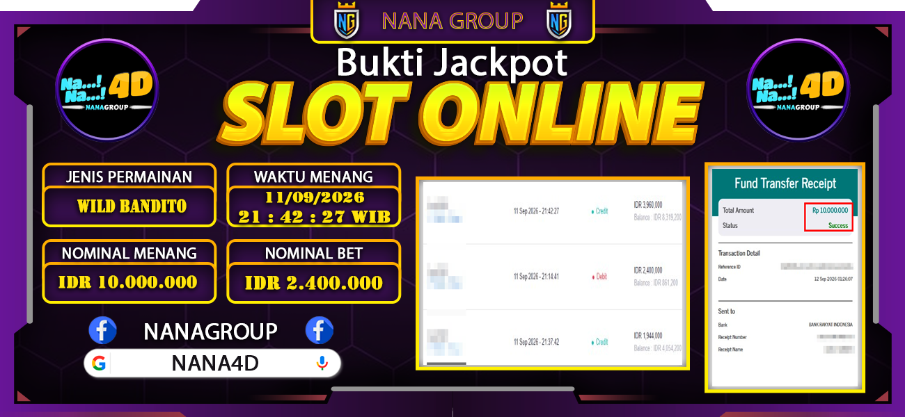 Bukti Kemenangan Besar Dibayar lunas Member NANA4D RP 10.000.000, 12 September 2026