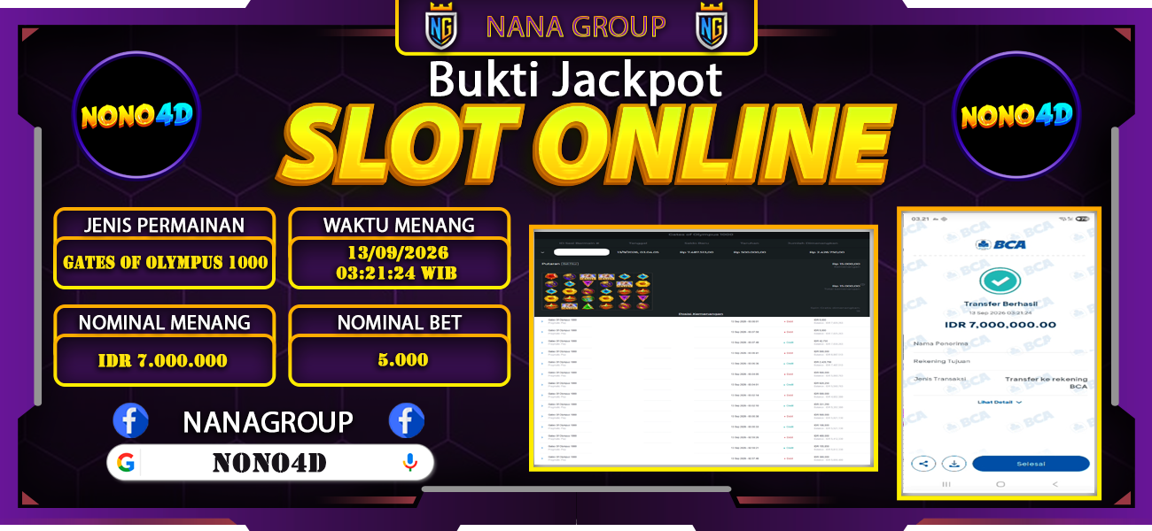 Bukti Kemenangan Besar Dibayar lunas Member NONO4D RP 7.000.000, 13 September 2026