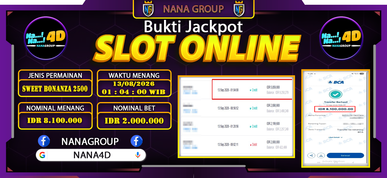 Bukti Kemenangan Besar Dibayar lunas Member NANA4D RP 8.100.000, 14 September 2026